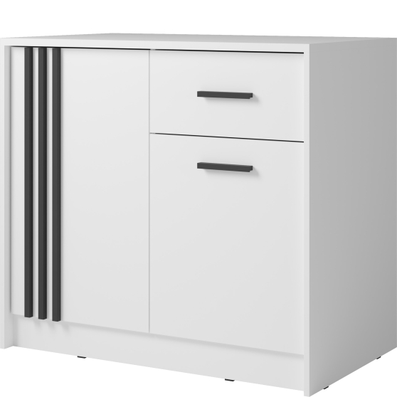 Komoda 100 cm 1 szuflada 2 drzwi CY-24 Biały / uchwyty Czarne CANADA Podstawowe