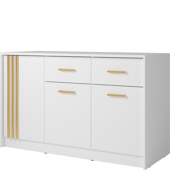 Komoda 150 cm 2 szuflady 3 drzwi CD-25 Biały / uchwyty Złote CANADA Podstawowe