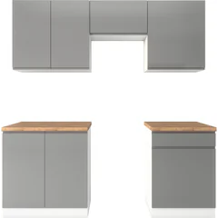 Zestaw mebli kuchennych 2 m White / Grey Połysk ASPEN Podstawowe