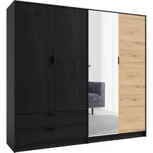 Szafa 4-drzwiowa ULM 220 cm z lustrem Czarny Grafit / Dąb Artisan Podstawowe