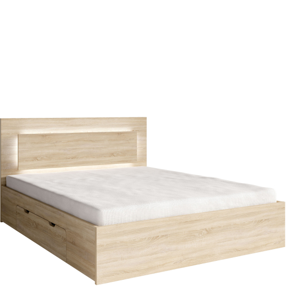 Łóżko 140 x 200 z szufladami i oświetleniem FINO SONOMA Podstawowe