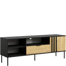 Szafka RTV 160 cm Czarny / Dąb Artisan RIMINI CZARNY / DĄB ARTISAN Podstawowe