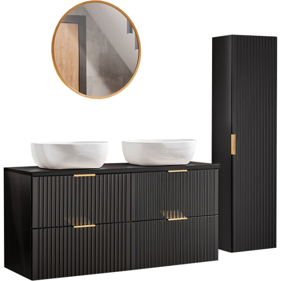 Zestaw wiszący do łazienki z umywalką i lustrem 120 cm ADEL BLACK Podstawowe