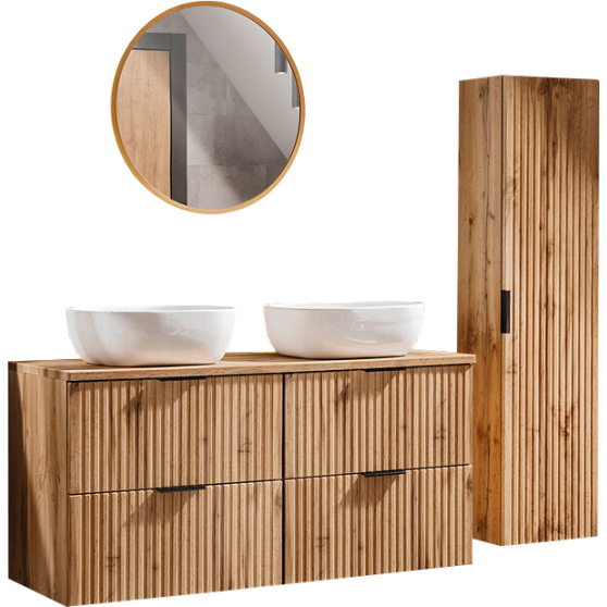 Zestaw wiszący do łazienki z umywalką i lustrem 120 cm ADEL OAK Podstawowe