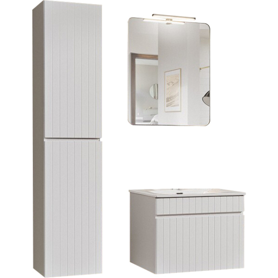 Zestaw do łazienki 60 cm z umywalką szafką wysoką i lustrem ICONIC WHITE Podstawowe