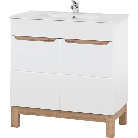 Szafka łazienkowa stojąca 80 cm umywalka + syfon BALI WHITE Podstawowe