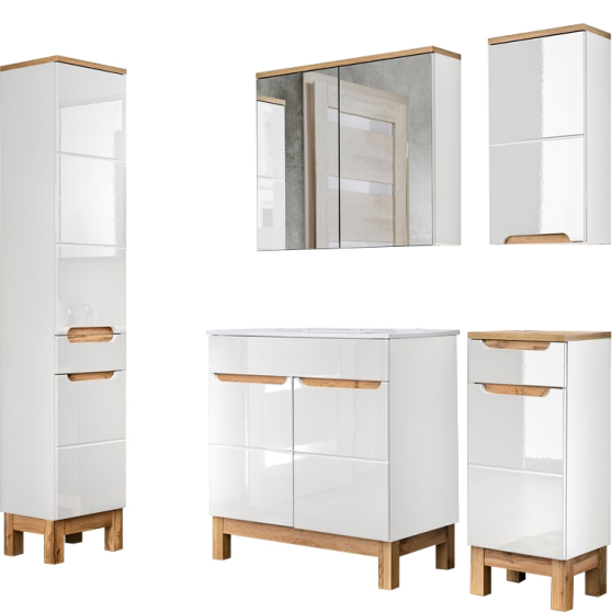 Zestaw mebli łazienkowych Bali 80 cm umywalka szafka wysoka szafka z lustrem BALI WHITE Podstawowe
