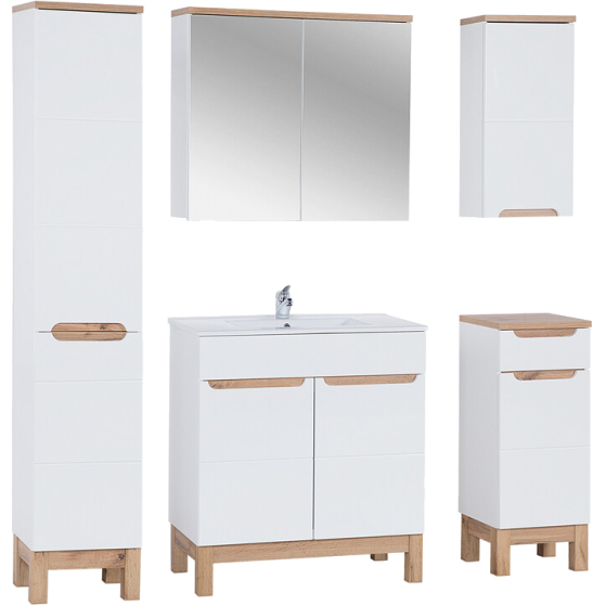 Zestaw mebli łazienkowych biały połysk 80 cm z koszem na pranie BALI WHITE Podstawowe