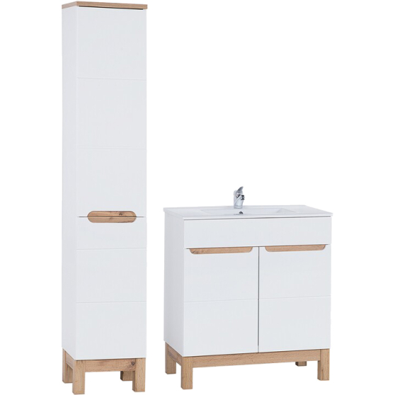 Zestaw mebli łazienkowych biały połysk 80 cm umywalka szafka wysoka BALI WHITE Podstawowe