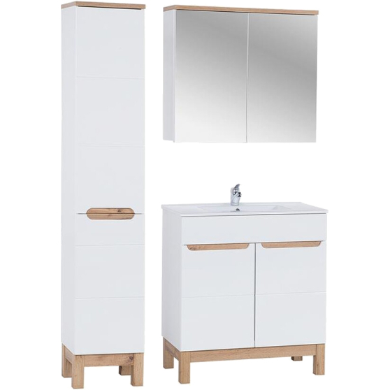 Zestaw mebli łazienkowych biały połysk 80 cm umywalka szafka wysoka lustro BALI WHITE Podstawowe