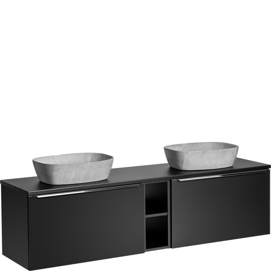 Wisząca szafka do łazienki czarna z umywalką 180 cm SANTA FE BLACK Podstawowe