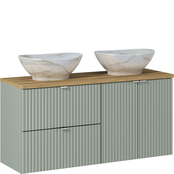 Zestaw szafek do łazienki 120 cm z umywalkami nablatowymi LINE REED GREEN Podstawowe