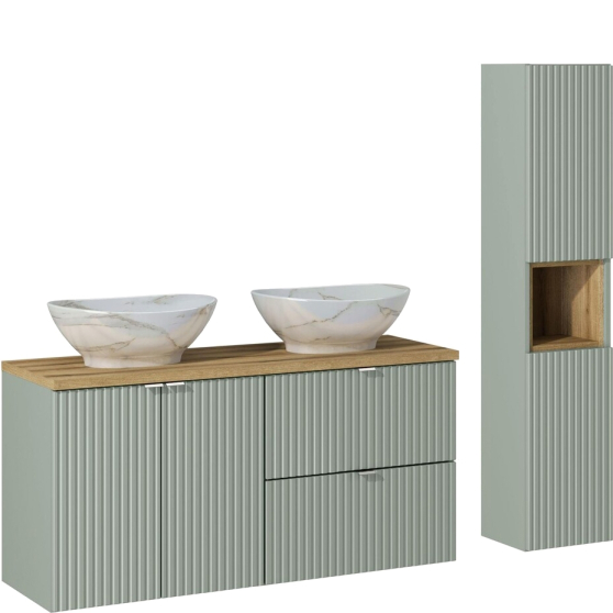 Zestaw mebli łazienkowych z umywalką 120 cm frezowany LINE REED GREEN Podstawowe