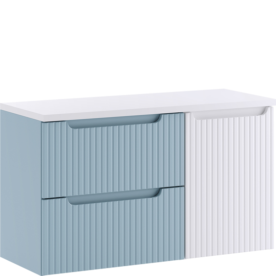 Szafka łazienkowa z koszem na pranie 100 cm Niebieski Denim / Biały Mat NOVA DENIM Podstawowe