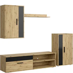Meblościanka do salonu BENSON zestaw mebli 190 cm dąb artisan / czarny Podstawowe