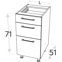 Szafka dolna stojąca 3 szuflady DS.../3 KAMMONO P4 Szkic