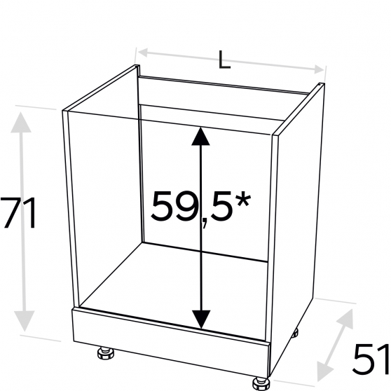 Szafka dolna stojąca pod zabudowę piekarnika i płyty grzewczej DP... KAMMONO F4 Szkic