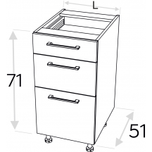 Szafka dolna stojąca 3 szuflady o zwiększonej wytrzymałości DSS.../3 KAMMONO F4 Szkic