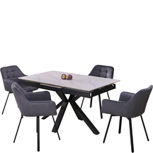 Stół z krzesłami PLATAN biały marmur krzesła K-588 popielaty velvet Podstawowe