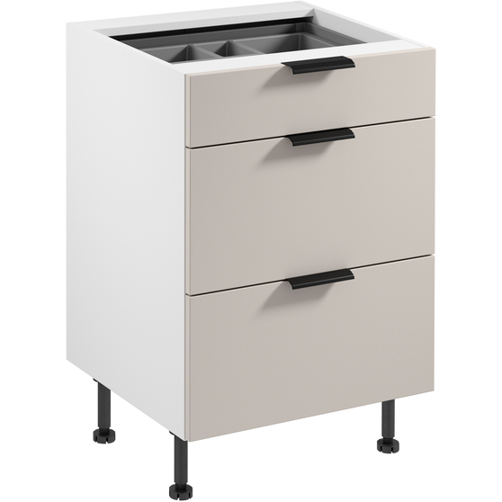 Szafka dolna stojąca 3 szuflady 60 cm z wkładem na sztućce D60S3 SORENTO BIAŁY / BEIGE Podstawowe