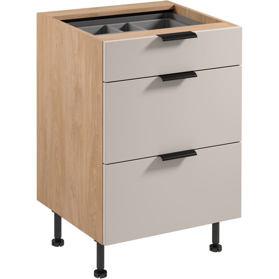 Szafka dolna stojąca 3 szuflady 60 cm z wkładem na sztućce D60S3 SORENTO PUCCINI / BEIGE Podstawowe
