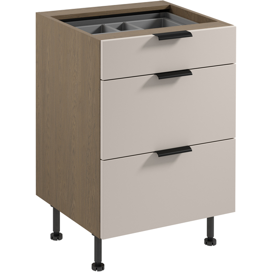 Szafka dolna stojąca 3 szuflady 60 cm z wkładem na sztućce D60S3 SORENTO BALTIC STORM / BEIGE Podstawowe