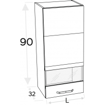 Szafka górna wisząca 1 drzwi witryna Prawa WW… .1/90 KAMMONO P4 Szkic