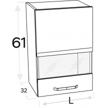 Szafka górna wisząca 1 drzwi witryna Prawa WW… .1/61 KAMMONO P4 Szkic