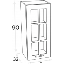 Szafka górna wisząca 1 drzwi witryna Prawa WW… .1/90 KAMMONO F4 Szkic