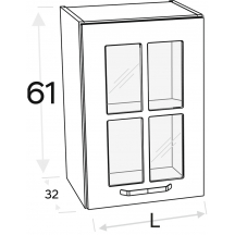 Szafka górna wisząca 1 drzwi witryna Prawa WW… .1/61 KAMMONO F4 Szkic