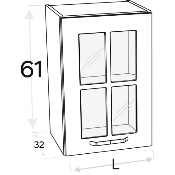 Szafka górna wisząca 1 drzwi witryna Prawa WW… .1/61 KAMMONO F4 Szkic
