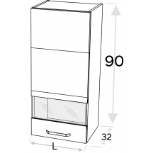 Szafka górna wisząca 1 drzwi witryna Lewa WW… .1/90 KAMMONO P4 Szkic
