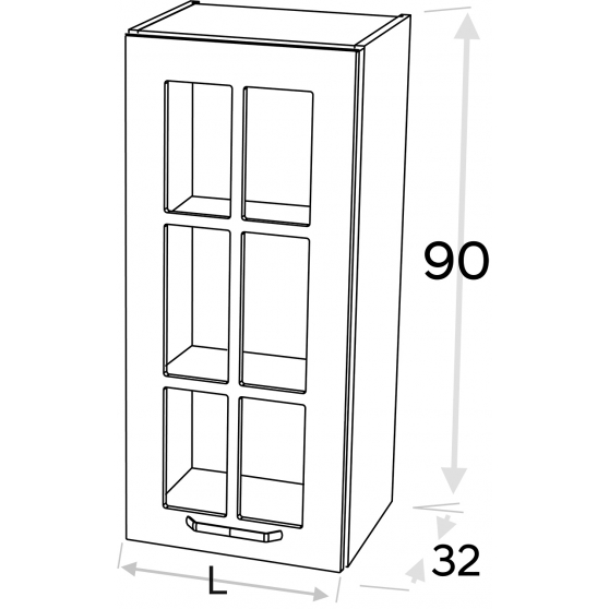 Szafka górna wisząca 1 drzwi witryna Lewa WW… .1/90 KAMMONO F4 Szkic