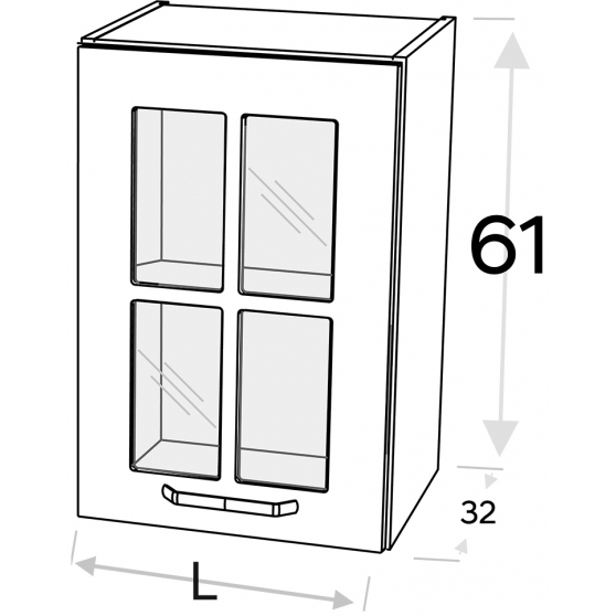 Szafka górna wisząca 1 drzwi witryna Lewa WW… .1/61 KAMMONO F4 Szkic