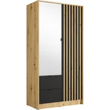 Szafa 2-drzwiowa z lustrem i szufladami 100 cm Dąb Artisan / Czarny Onyx KATANIA Podstawowe