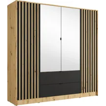 Szafa 4-drzwiowa z lustrem i szufladami 200 cm Dąb Artisan / Czarny Onyx KATANIA Podstawowe