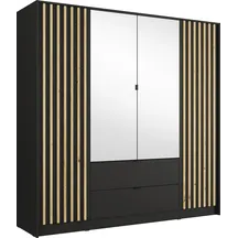 Szafa 4-drzwiowa z lustrem i szufladami 200 cm Czarny Onyx / Dąb Artisan KATANIA Podstawowe