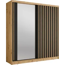 Szafa przesuwna 2D ALUNA z lustrem 200 cm Dąb Artisan / Czarny Onyx Podstawowe