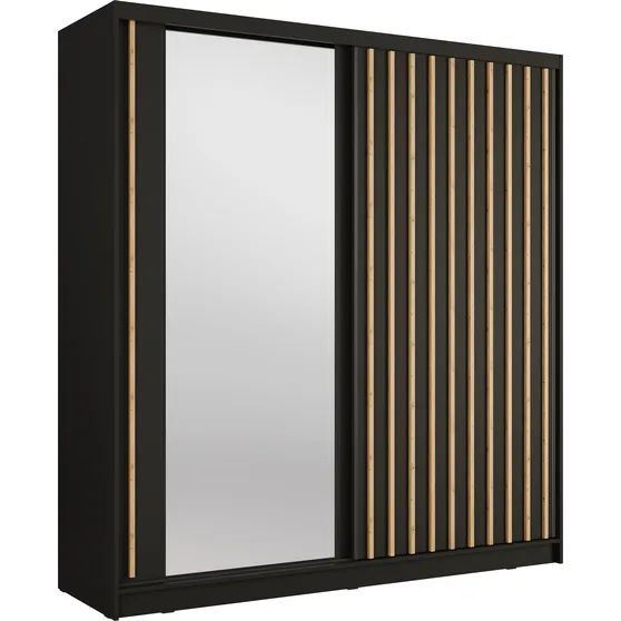 Szafa przesuwna 2D ALUNA z lustrem 200 cm Czarny Onyx / Dąb Artisan Podstawowe