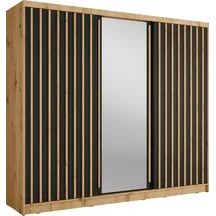 Szafa przesuwna 3D ALUNA z lustrem 250 cm Dąb Artisan / Czarny Onyx Podstawowe