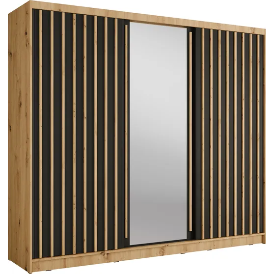 Szafa przesuwna 3D ALUNA z lustrem 250 cm Dąb Artisan / Czarny Onyx Podstawowe