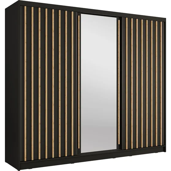 Szafa przesuwna 3D ALUNA z lustrem 250 cm Czarny Onyx / Dąb Artisan Podstawowe