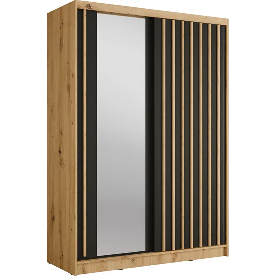 Szafa przesuwna 2D ALUNA z lustrem 155 cm Dąb Artisan / Czarny Onyx Podstawowe