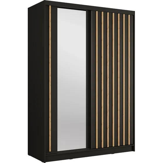 Szafa przesuwna 2D ALUNA z lustrem 155 cm Czarny Onyx / Dąb Artisan Podstawowe
