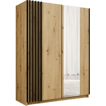 Szafa przesuwna 2D BAYADERO z lustrem i lamelami 150 cm Dąb Artisan / Czarny Podstawowe