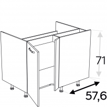 Szafka dolna stojąca narożna pod zlewozmywak 2 drzwi 100 x 70 cm Prawa DRZ100x70 KAMMONO P4 Szkic