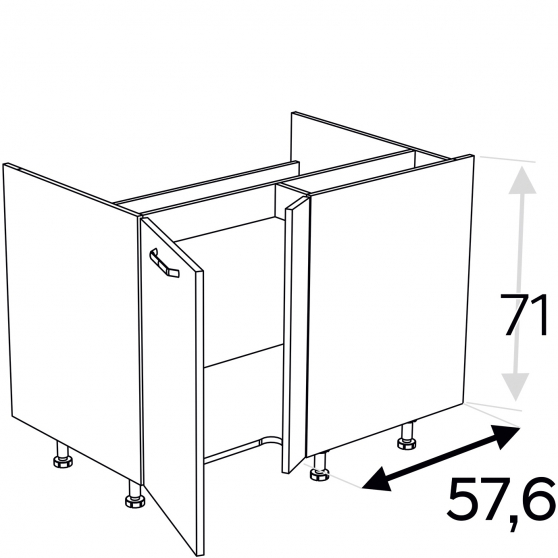 Szafka dolna stojąca narożna pod zlewozmywak 2 drzwi 100 x 70 cm Prawa DRZ100x70 KAMMONO P4 Szkic