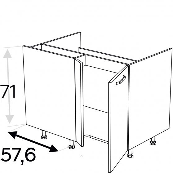 Szafka dolna stojąca narożna pod zlewozmywak 2 drzwi 100 x 70 cm Lewa DRZ100x70 KAMMONO P4 Szkic