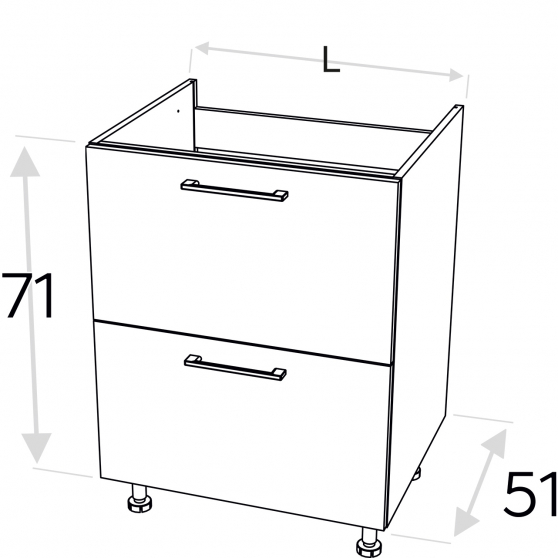 Szafka dolna stojąca 2 szuflady o zwiększonej wytrzymałości DSS.../2PŁ KAMMONO P4 Szkic