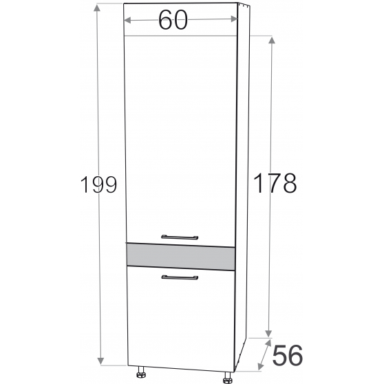 Szafka dolna wysoka słupek pod zabudowę lodówki 60 cm SL60 KAMDUO ML Szkic